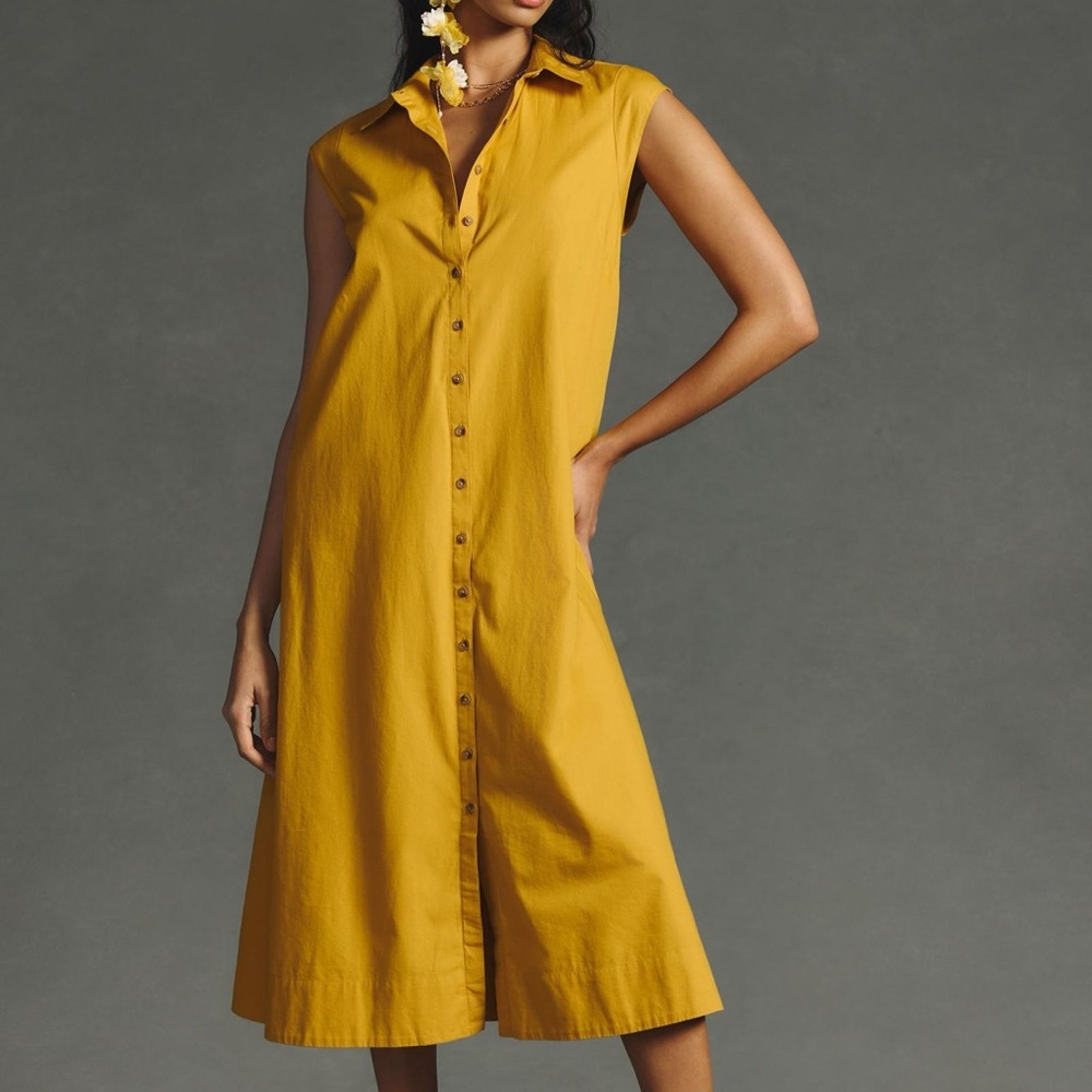 Anthropologie Cap-Sleeve Shirt Dress
